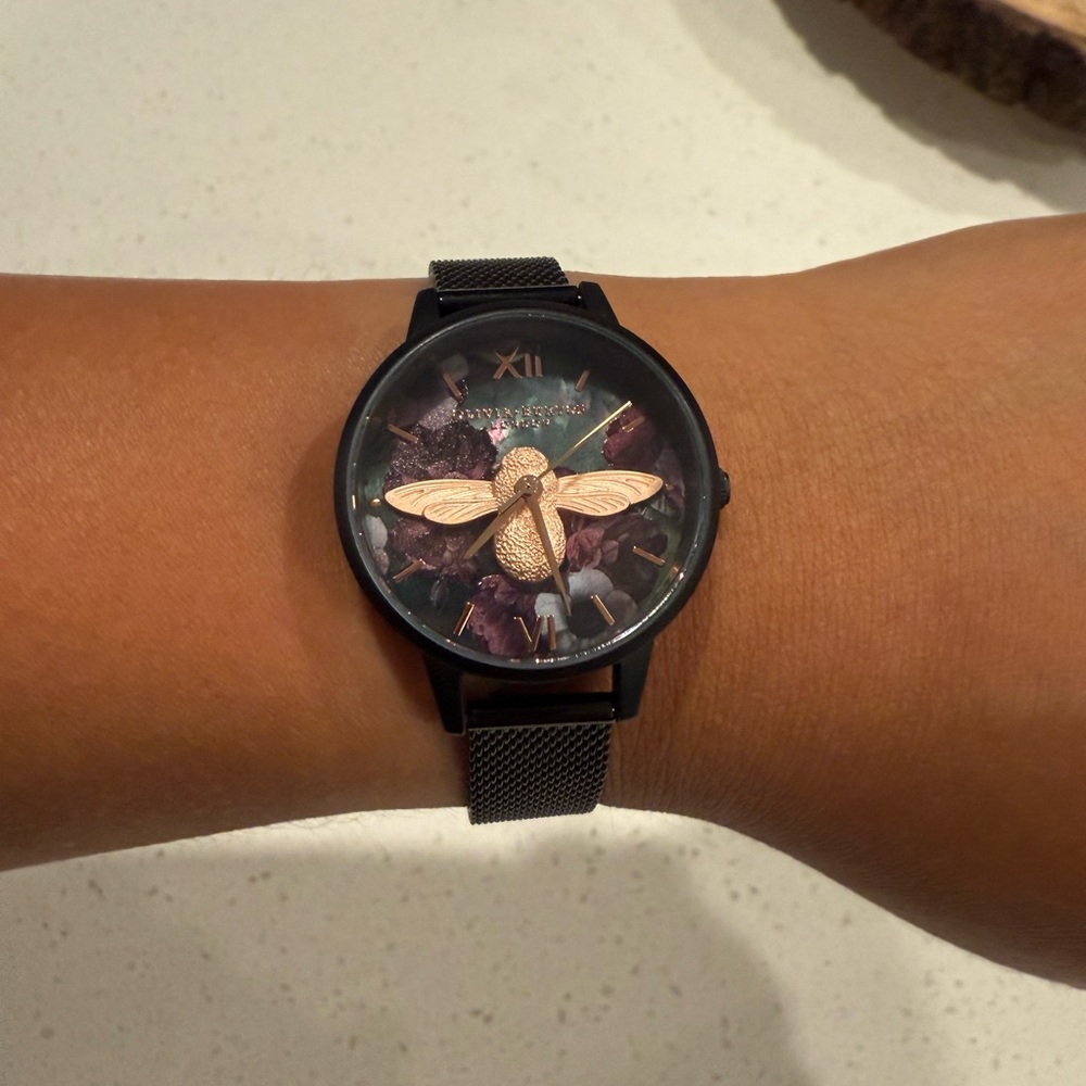 OLIVIA BURTON Black and Rose Gold Bee Watch